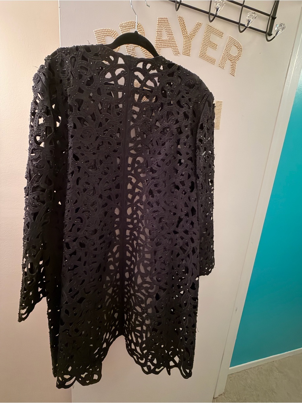 Elegant Black Cutout Beaded Evening Duster